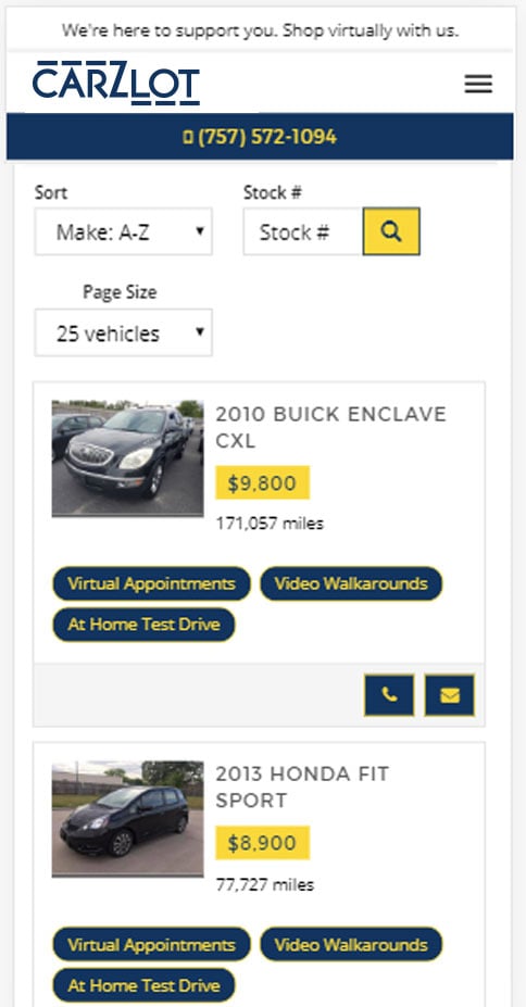 dealer mobile page example